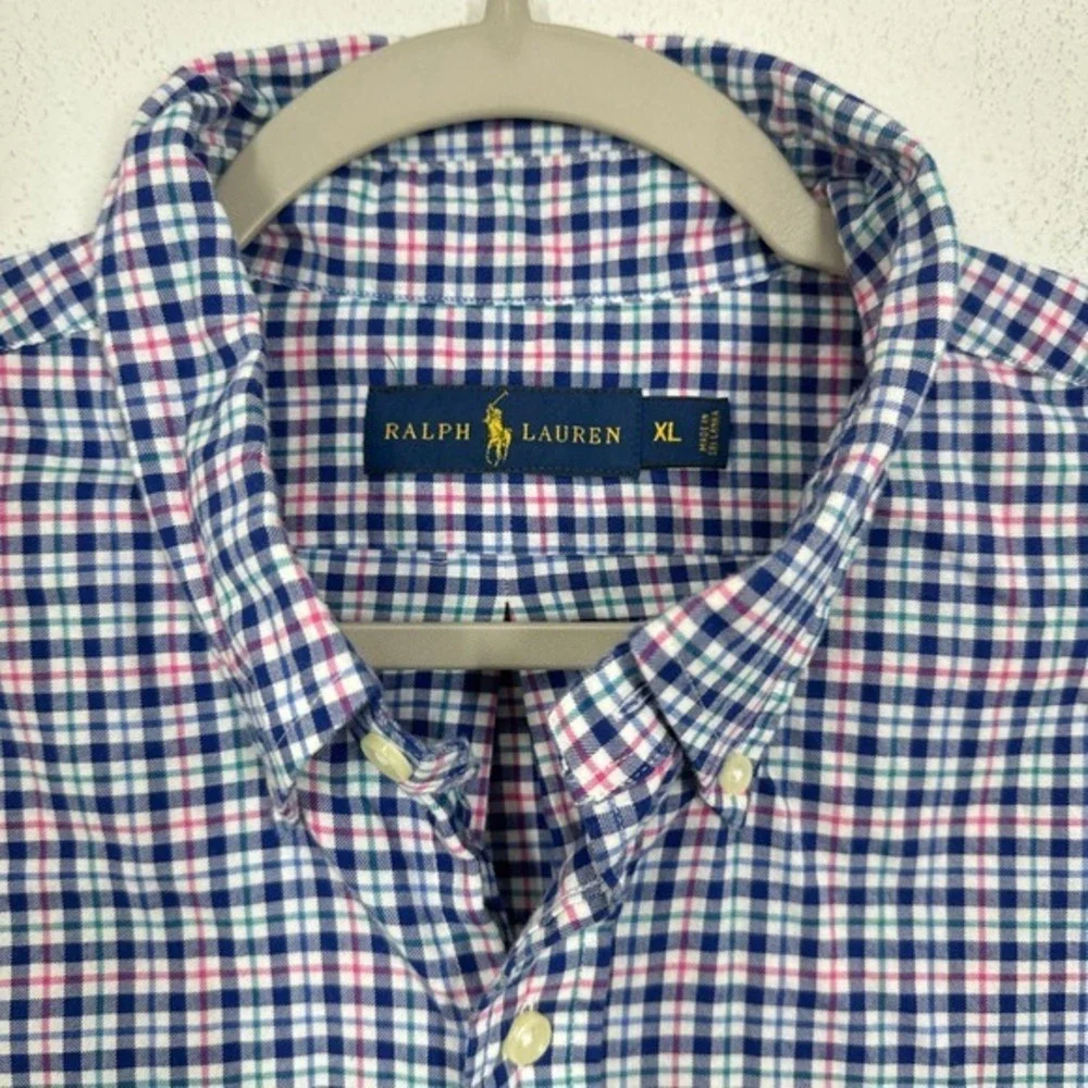 Polo Ralph Lauren Men's XL Blue Pink‎ Gingham Button Down Shirt Preppy Career